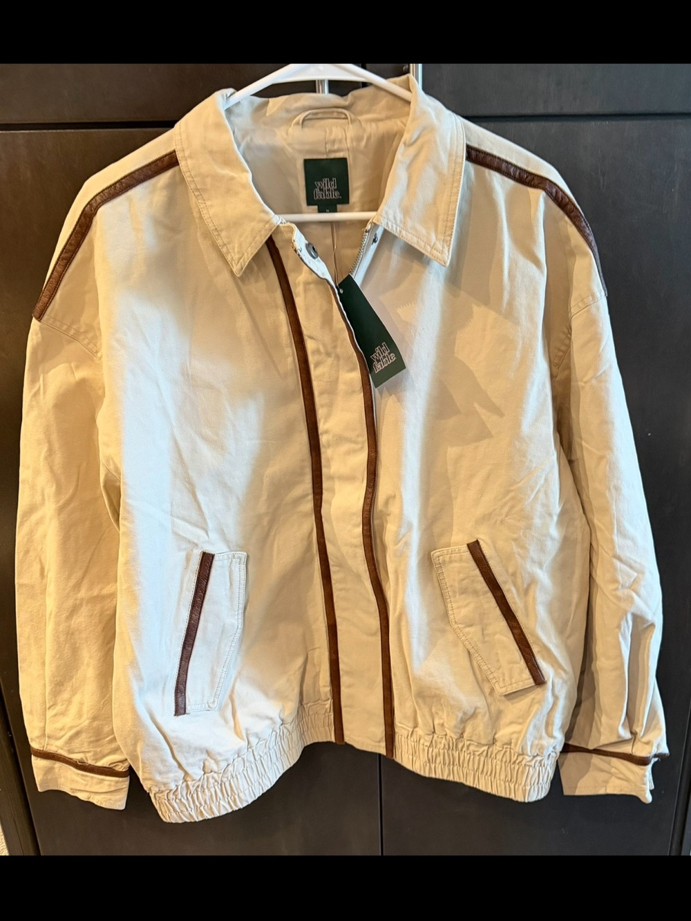wild fable Cream Bomber Jacket with Brown Trim